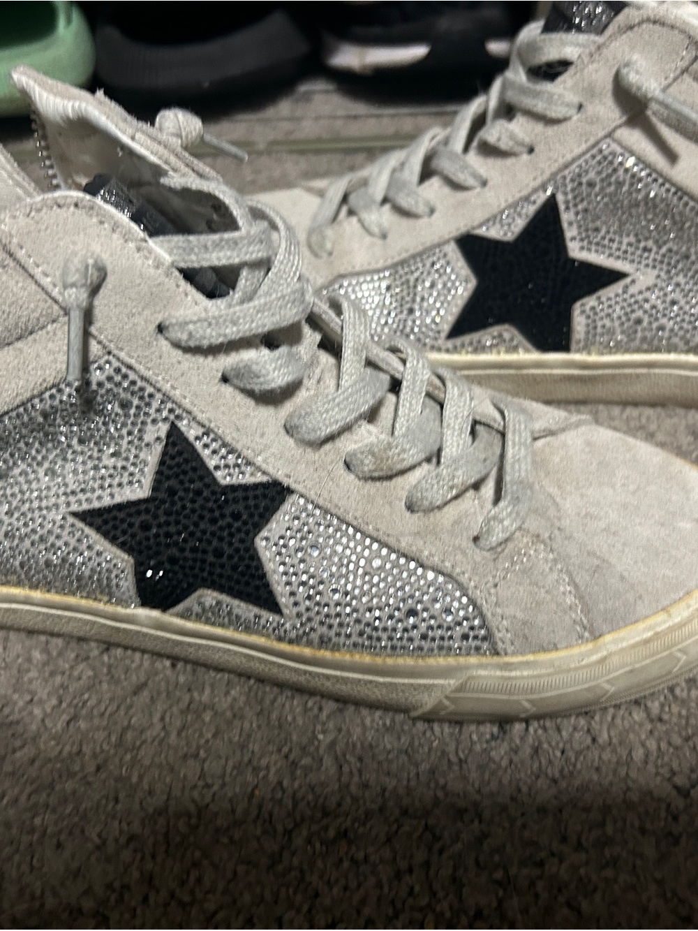 Vintage Havana Silver Suede Sneakers with Black Star Accent